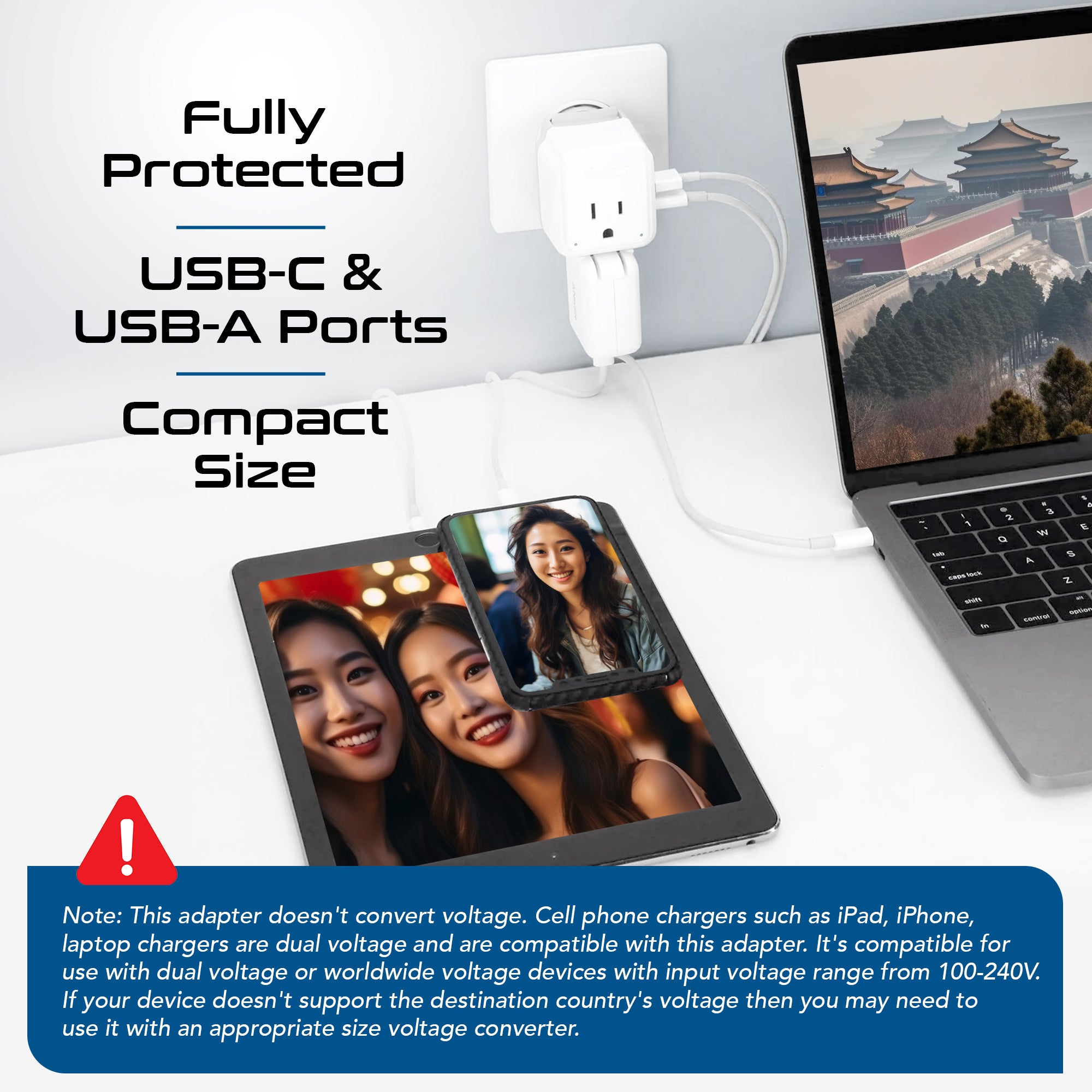 PAK-AS Asian, China, Malaysia Travel Adapter Set | Type C, G, I - USB & USB-C Ports + 2 US Outlets