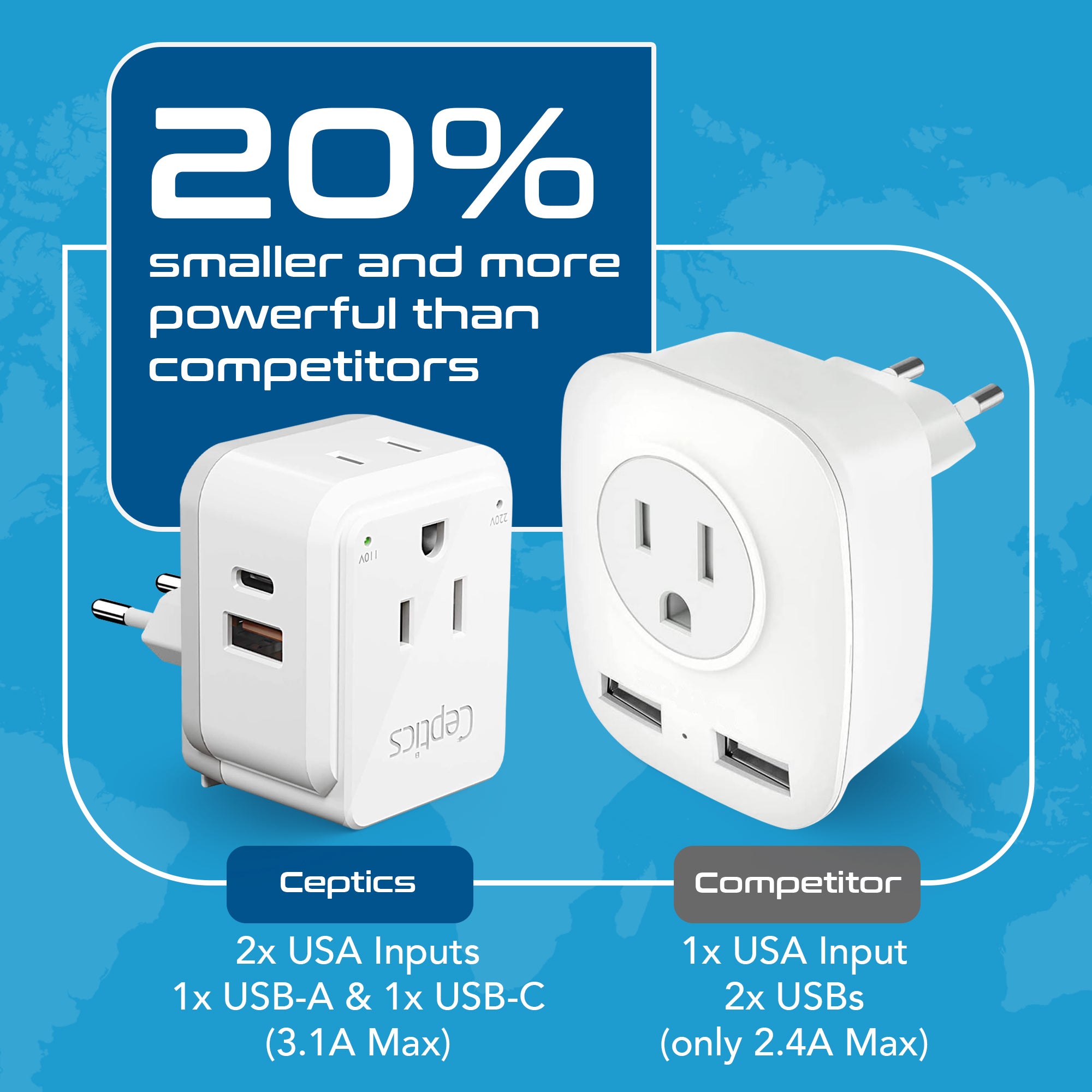 PAK-AS Asian, China, Malaysia Travel Adapter Set | Type C, G, I - USB & USB-C Ports + 2 US Outlets