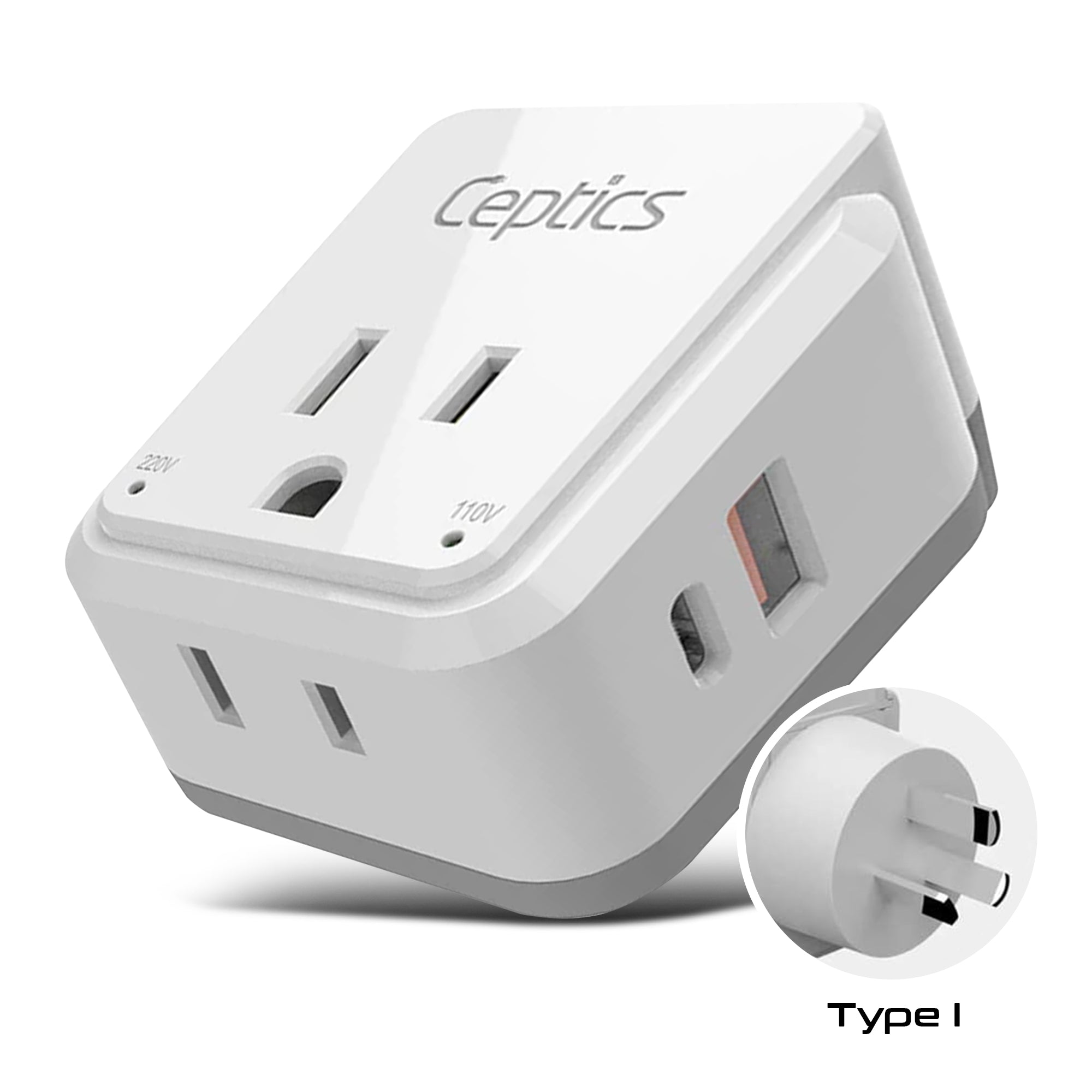 PAK-AU Australia, China, New Zealand Travel Adapter | Type I - USB & USB-C Ports + 2 US Outlets