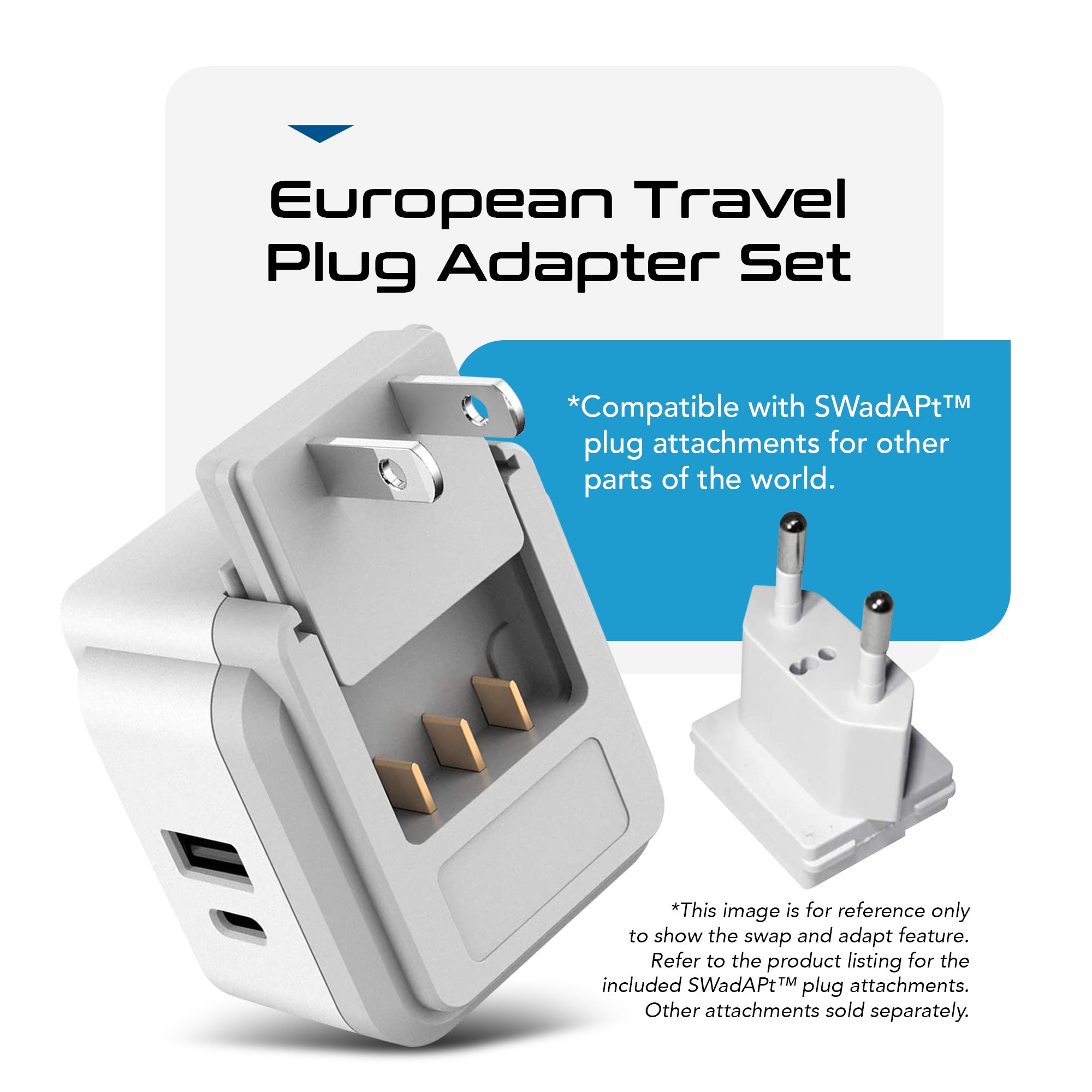 PAK-EU Travel Adapter Kit | Type C, E/F, G - USB & USB-C Ports + 2 US Outlets