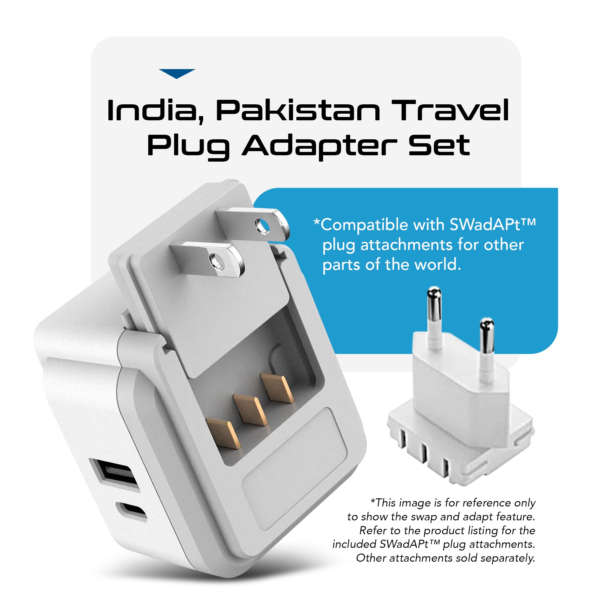 PAK-IN India, Nepal Travel Adapter Set | Type C, D - USB & USB-C Ports + 2 US Outlets