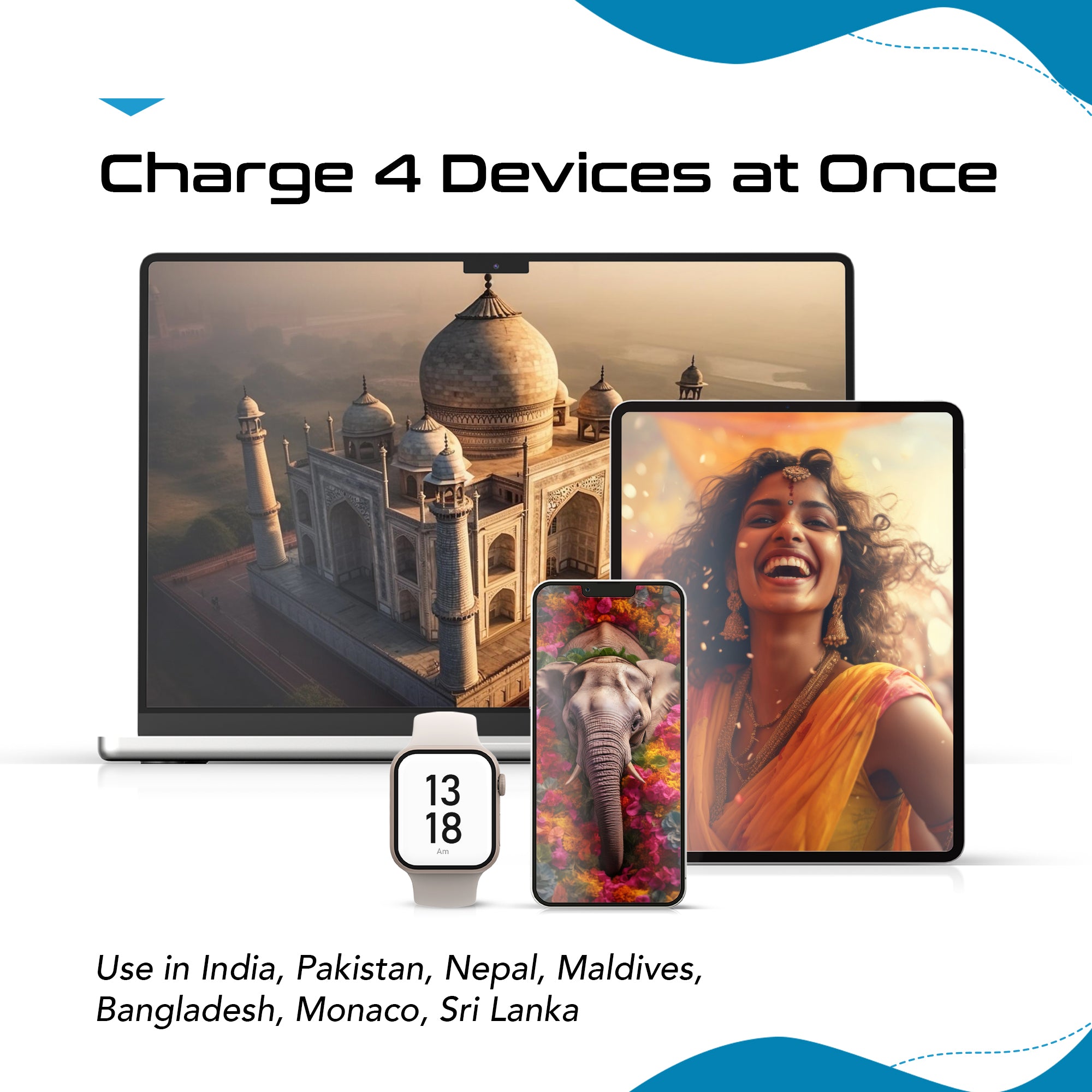 PAK-IN India, Nepal Travel Adapter Set | Type C, D - USB & USB-C Ports + 2 US Outlets