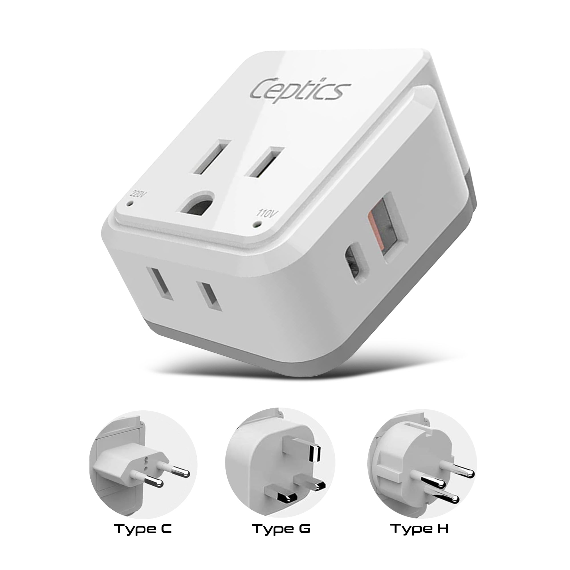 PAK-ME Israel, Jordan, Middle East Travel Adapter Set | Type C, G, H - USB & USB-C Ports + 2 US Outlets