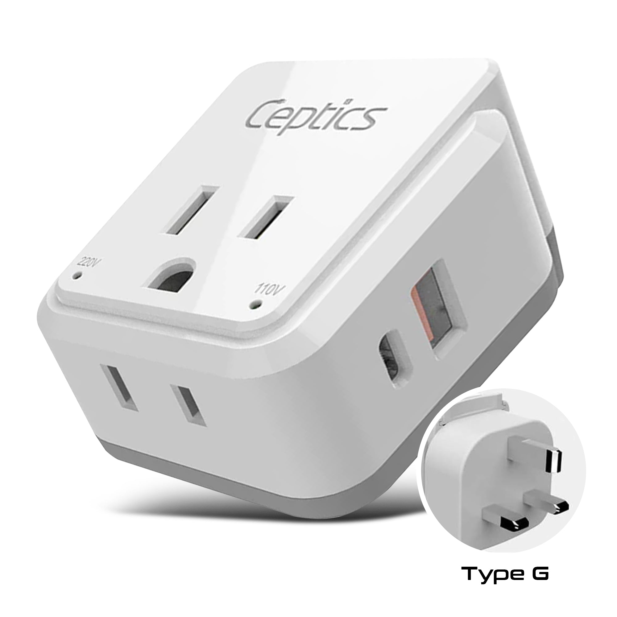 PAK-UK England, Hong Kong Travel Adapter | Type G - USB & USB-C Ports + 2 US Outlets