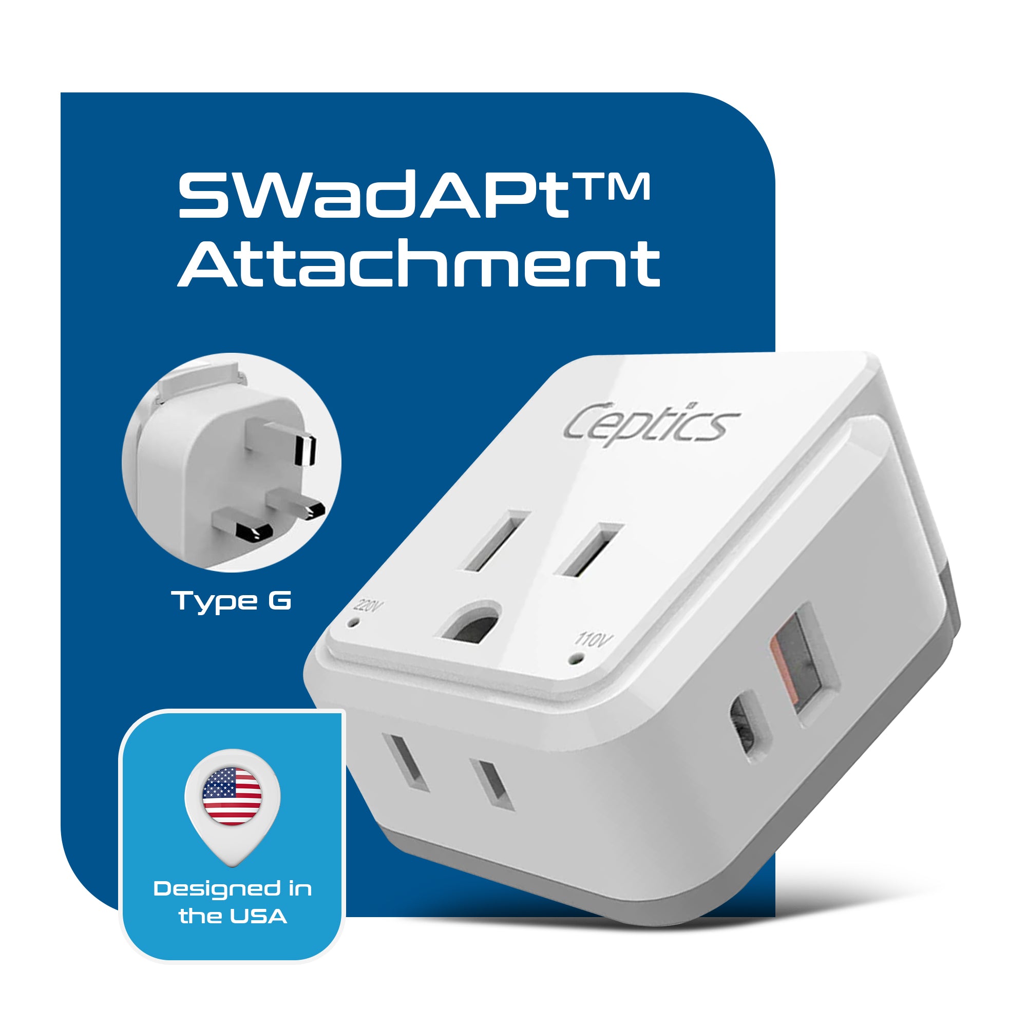 PAK-UK England, Hong Kong Travel Adapter | Type G - USB & USB-C Ports + 2 US Outlets