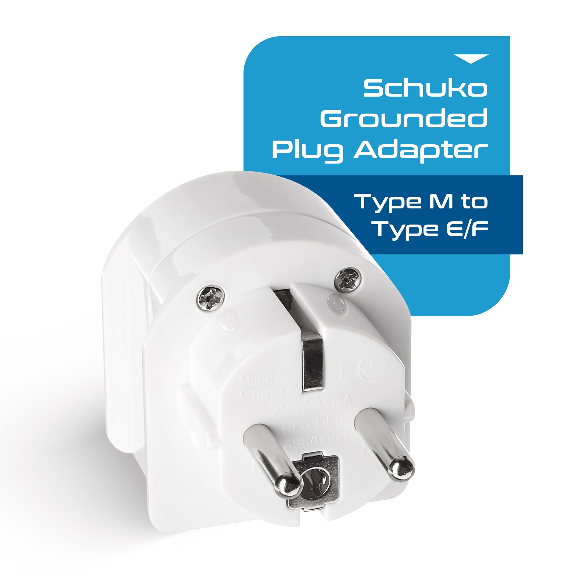 South Africa to Europe Schuko - Type E/F - Travel Plug Adapter - Grounded (SA-EU)