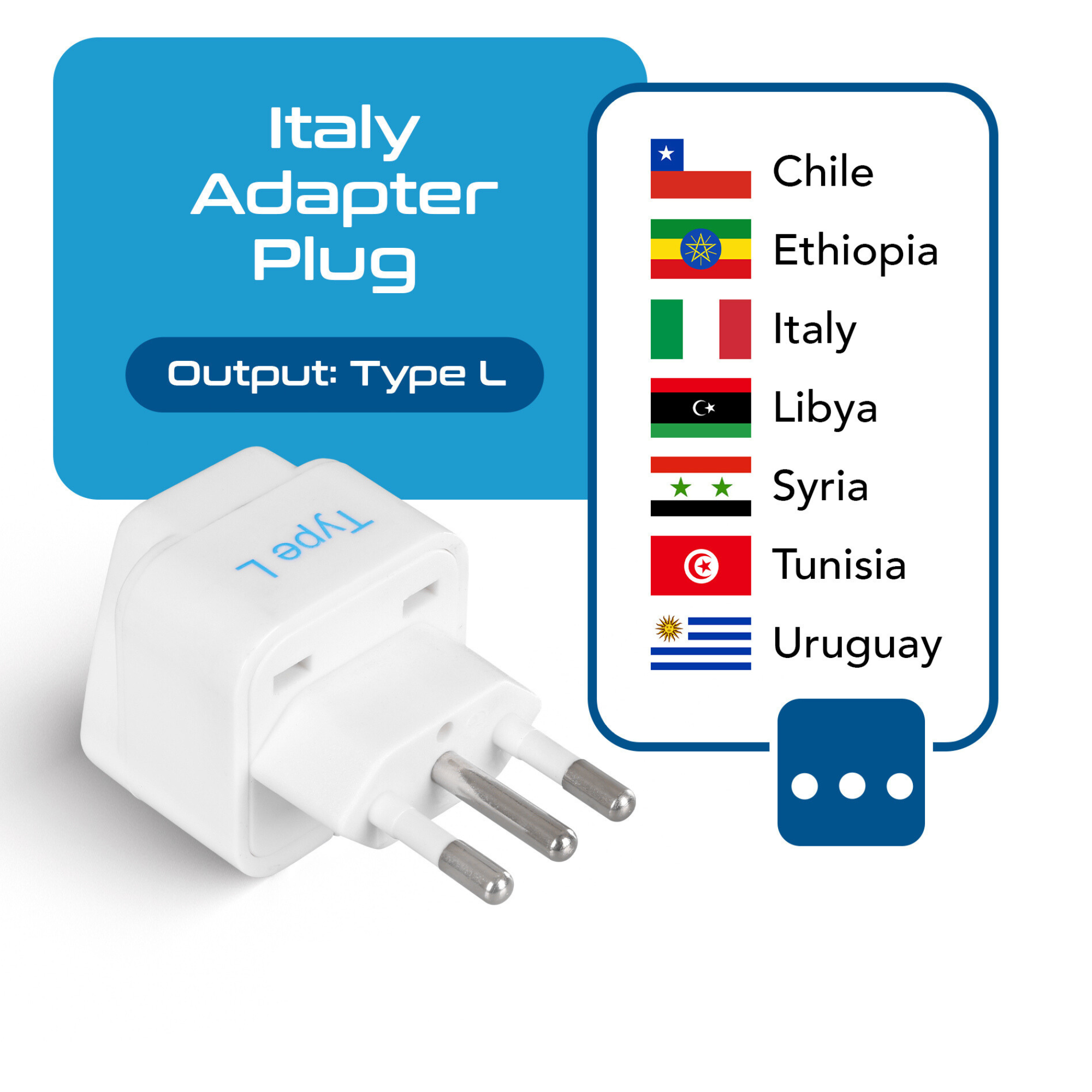 Italy Travel Adapter - Type L - 3 Pack (GP-12A)