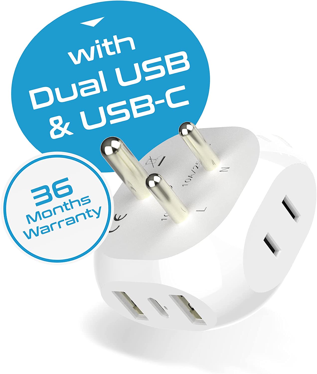 India, Pakistan Plug Adapter - Type D - 5 in 1 - Ultra Compact (PTU-10)