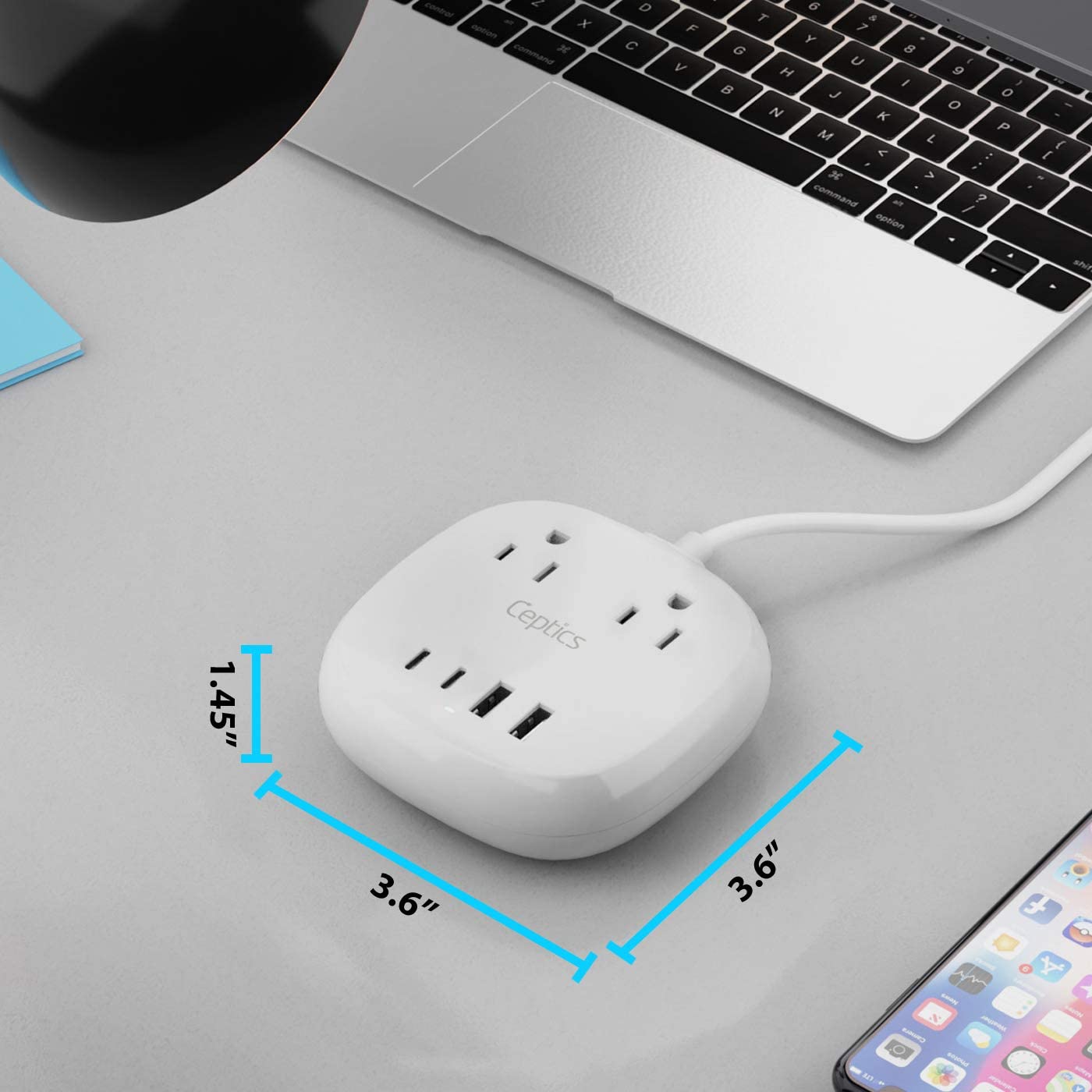 21W USB Power Strip by Ceptics - Surge Protection - Grounded Dual USB + USB-C - Input (PS-2B4U-21W)