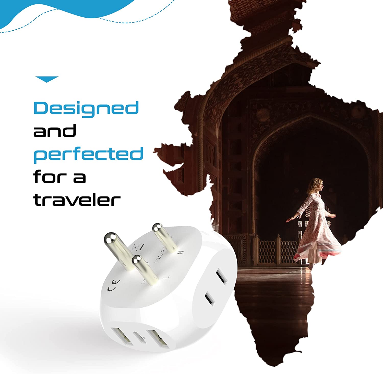 India, Pakistan Plug Adapter - Type D - 5 in 1 - Ultra Compact (PTU-10)