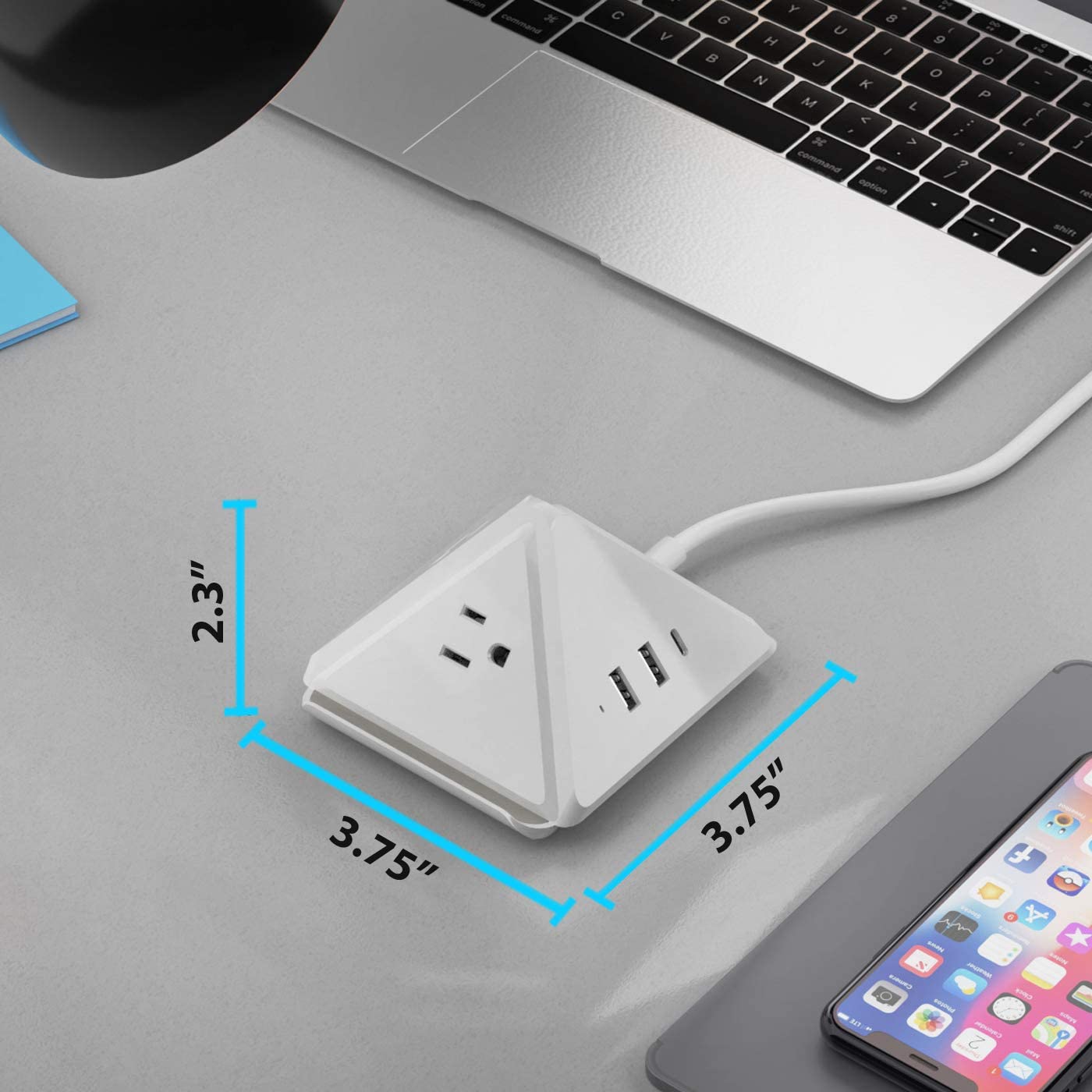 21W USB Power Strip - Grounded Dual USB + USB-C - 2 USA Input - Surge Protection (PS-3B3U-21W)