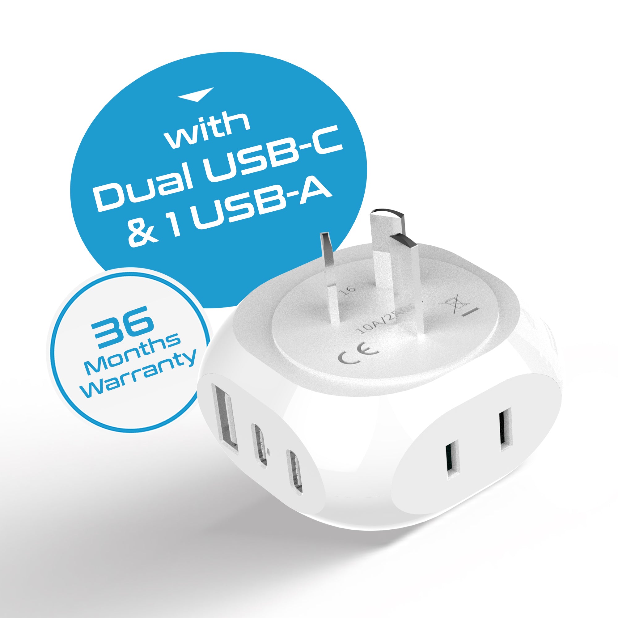 Australia, New Zealand, China Travel Plug Adapter - Type I - 5 in 1 - Ultra Compact (PTU-16)