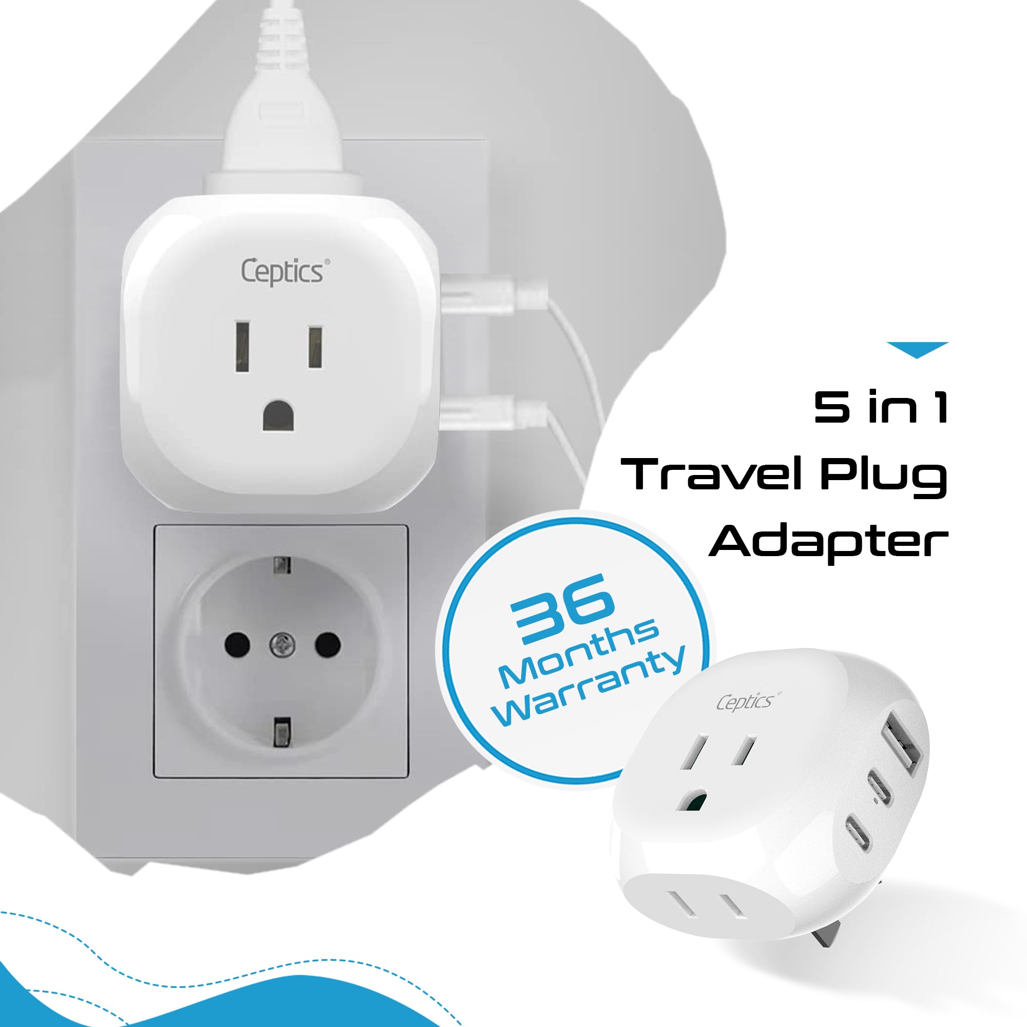 Australia, New Zealand, China Travel Plug Adapter - Type I - 5 in 1 - Ultra Compact (PTU-16)