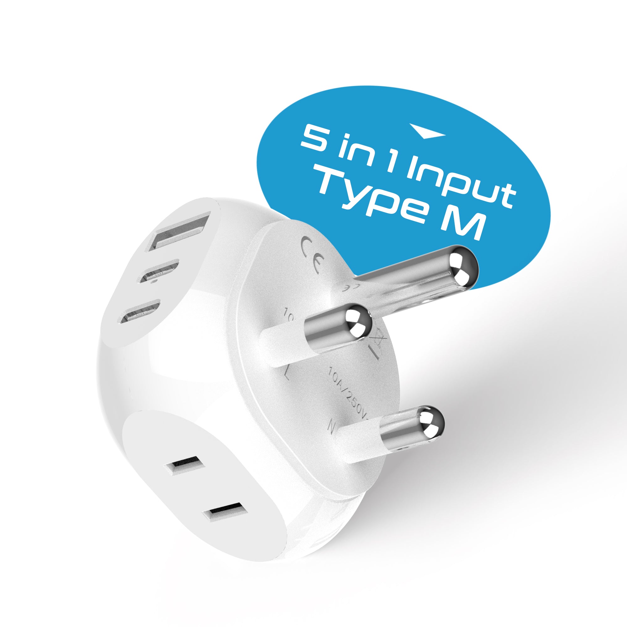 South Africa Travel Plug Adapter - Type M - 5 in 1 - Ultra Compact (PTU-10L)