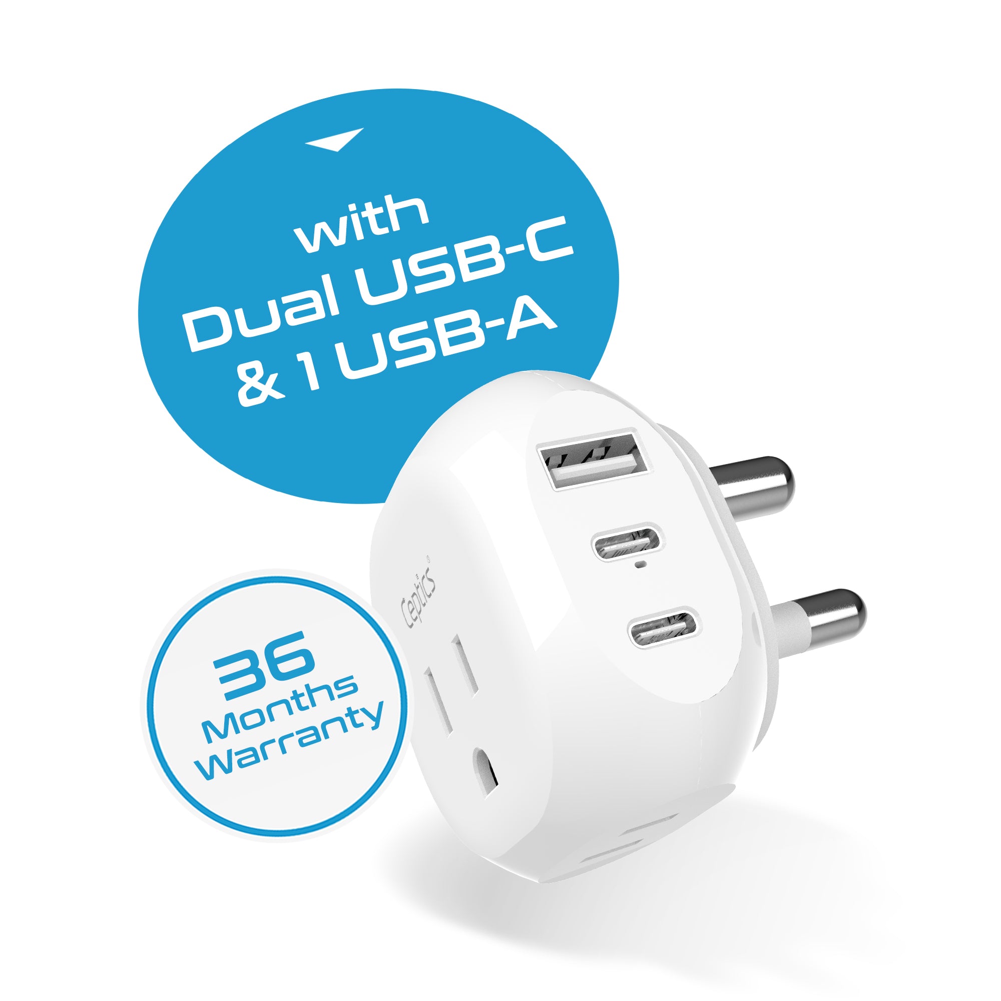 South Africa Travel Plug Adapter - Type M - 5 in 1 - Ultra Compact (PTU-10L)