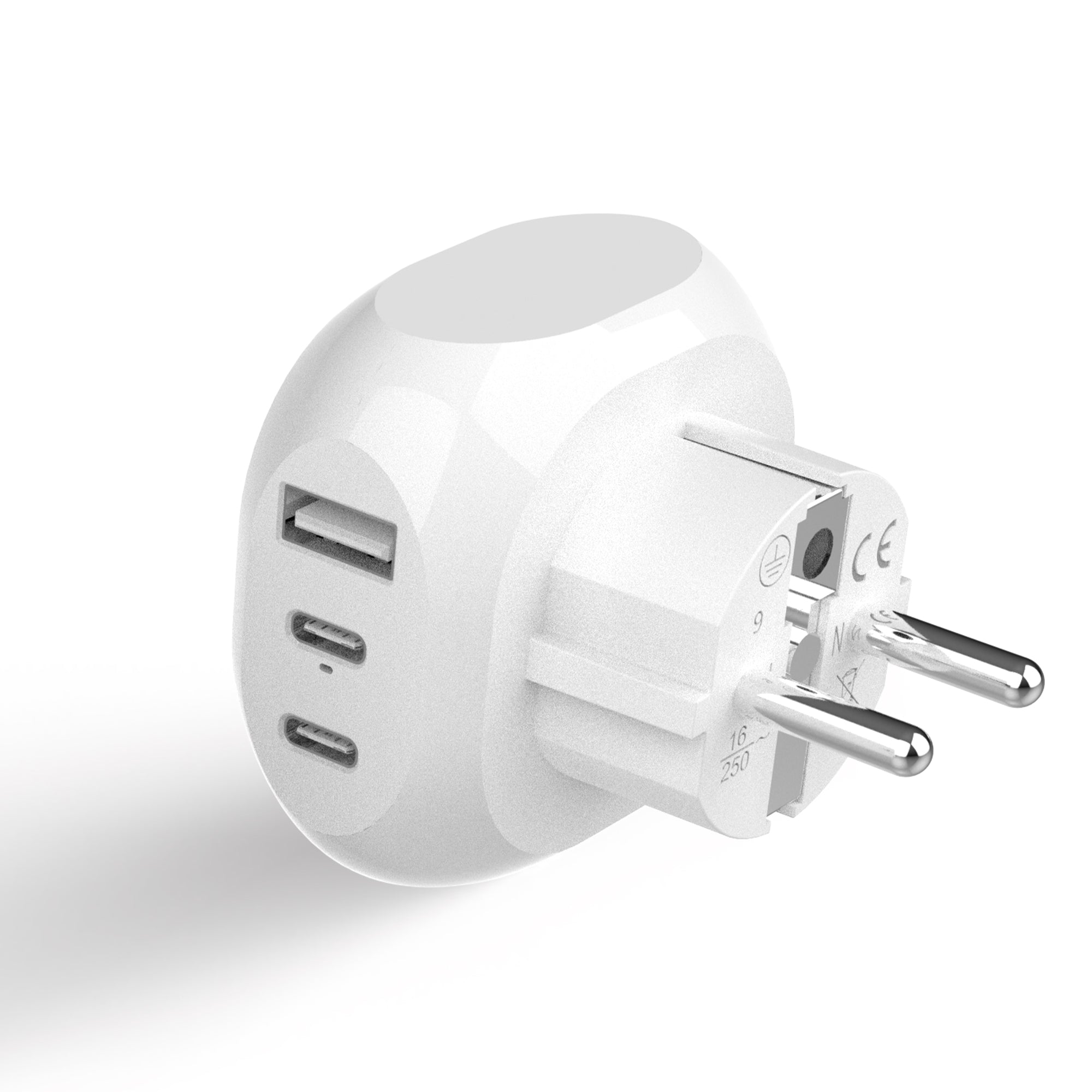 European Schuko Travel Plug Adapter - Type E/F - 5 in 1 - Ultra Compact (PTU-9)