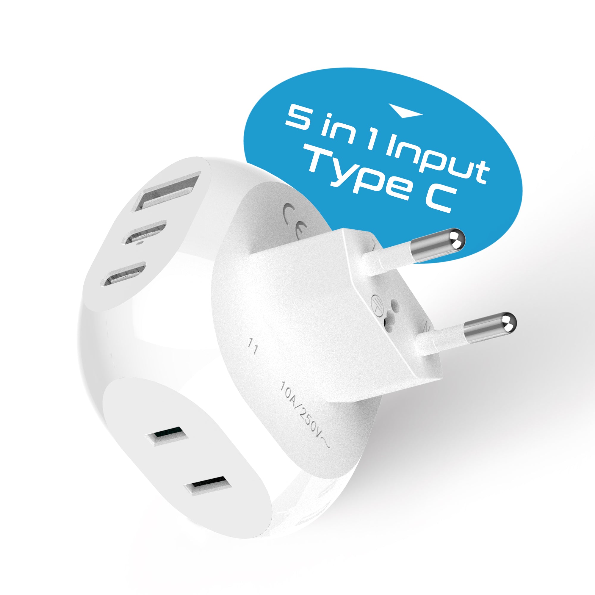 European Travel Plug Adapter - Type C - 5 in 1 - Ultra Compact (PTU-9C)