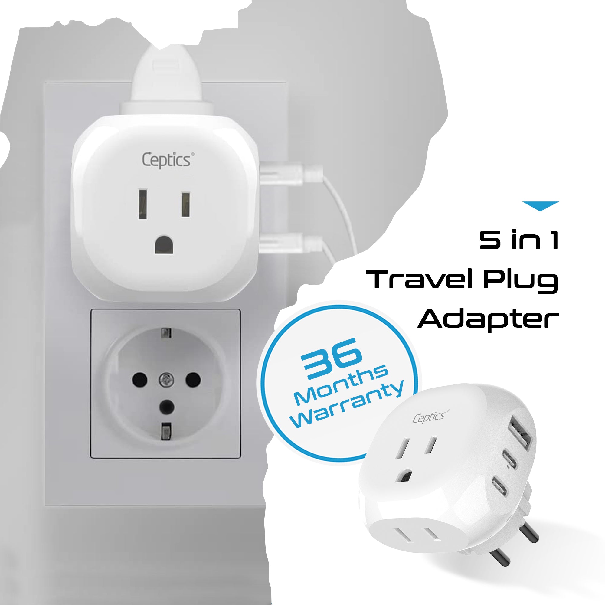 Israel, Palestine Travel Plug Adapter - Type H - 5 in 1 - Ultra Compact (PTU-14)