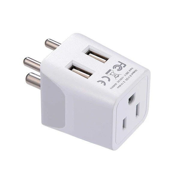 India Travel Adapter Plug Combo - Type C, D | Dual USB - Indian Combo