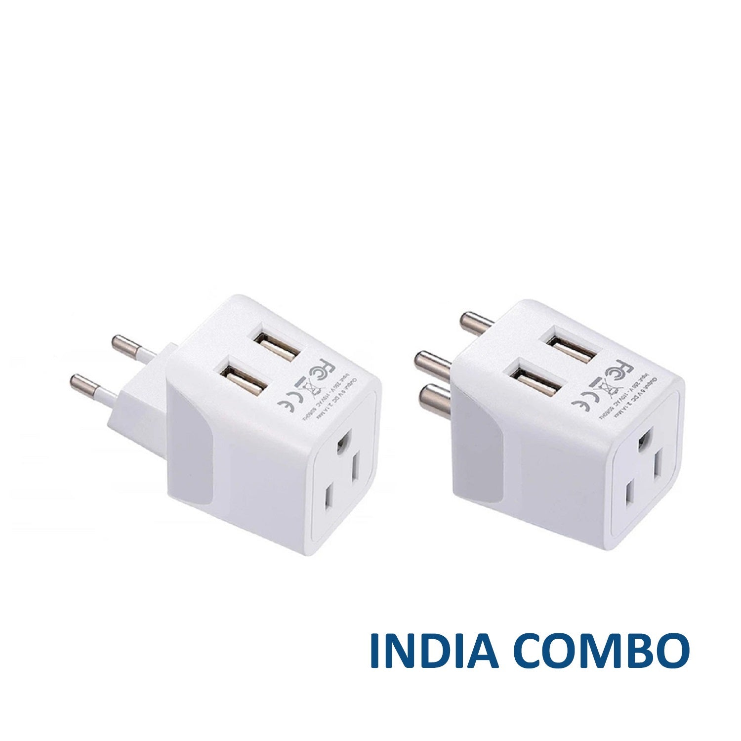 India Travel Adapter Plug Combo - Type C, D | Dual USB - Indian Combo