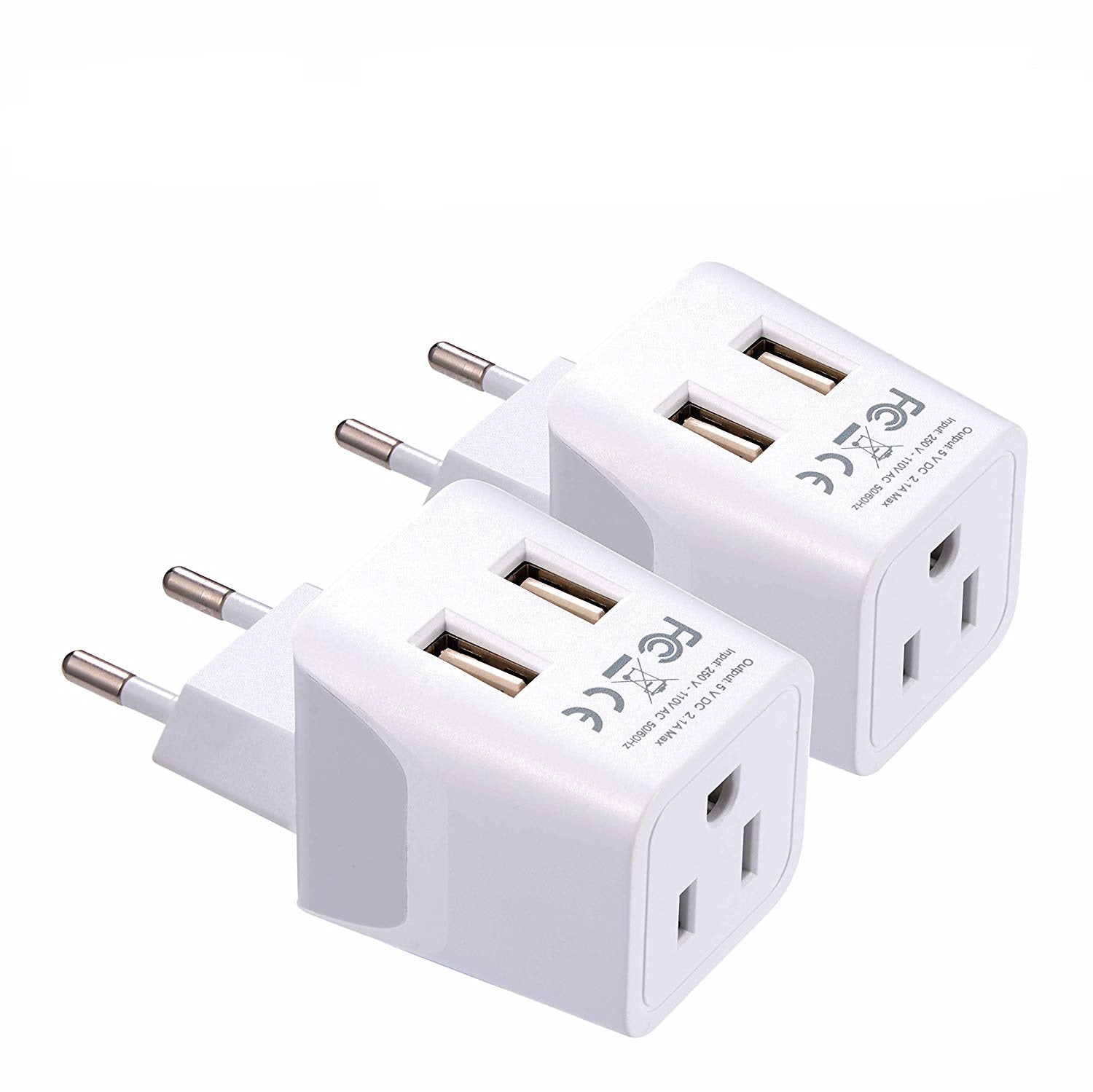 European, Egypt Travel Adapter Plug with Dual USB - Type C - 2 Pack