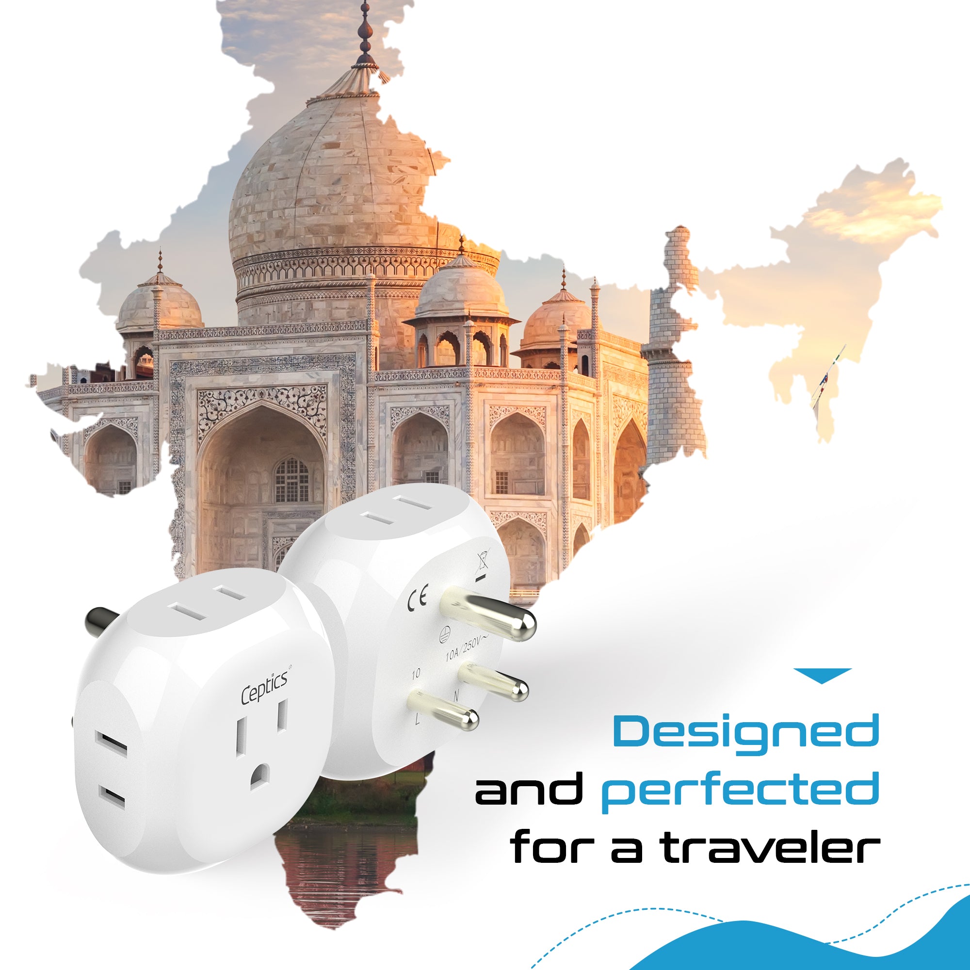 India, Pakistan Travel Plug Adapter - 4 in 1 - Ultra Compact - Light Weight (PT-10)