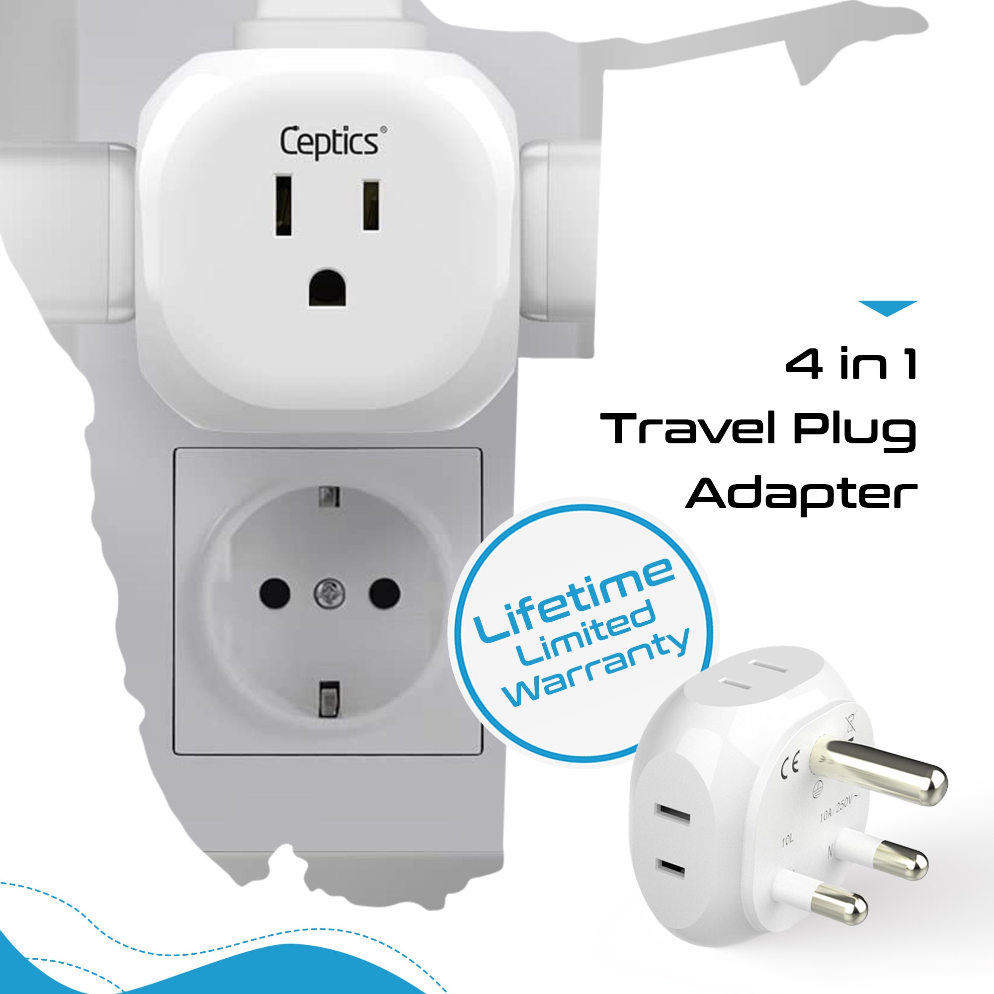 South Africa Travel Adapter Set - 4 in 1 - Ultra Compact - Light Weight (PT-7-10L-4PK)