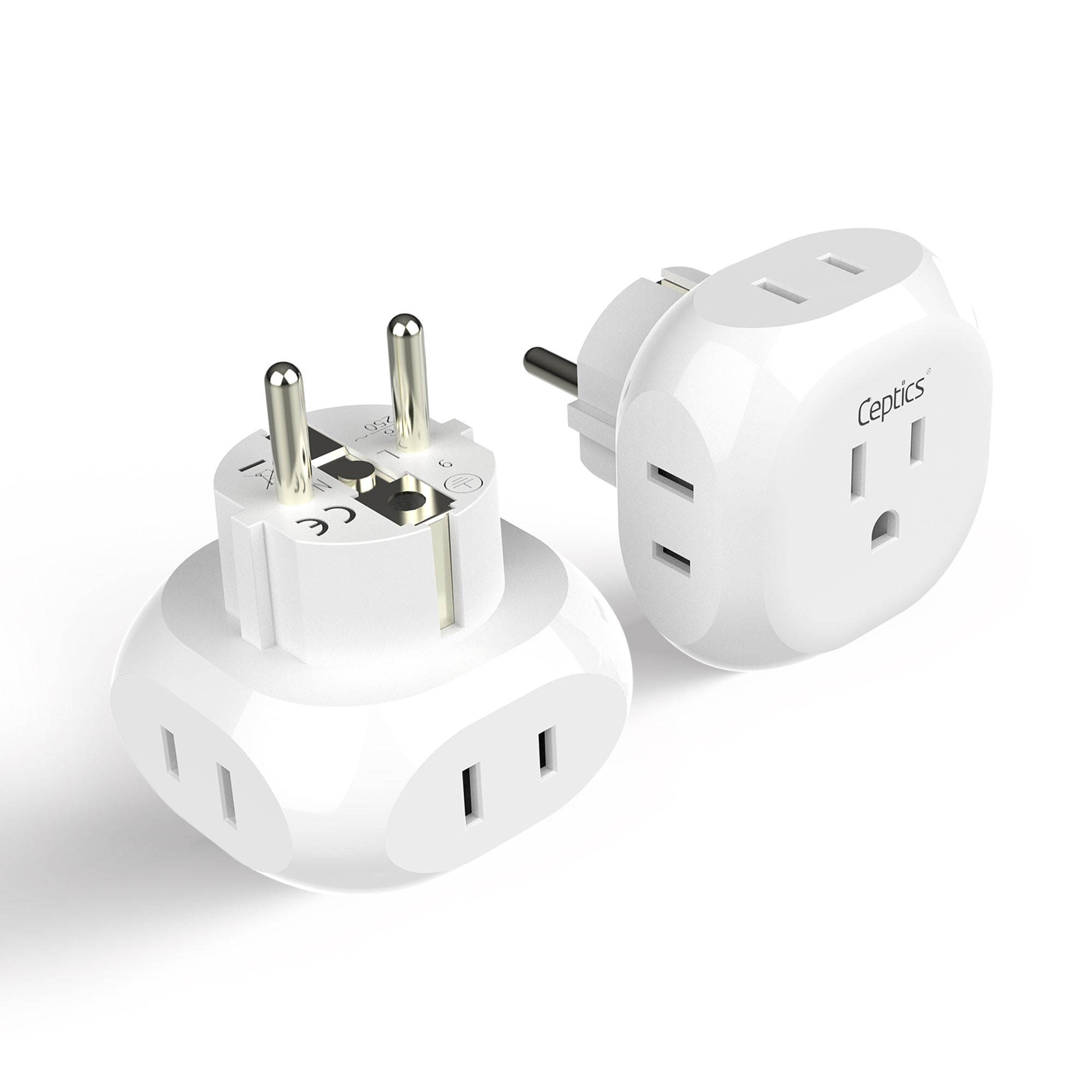 European Schuko Travel Plug Adapter - 4 in 1 - Ultra Compact - Light Weight (PT-9)