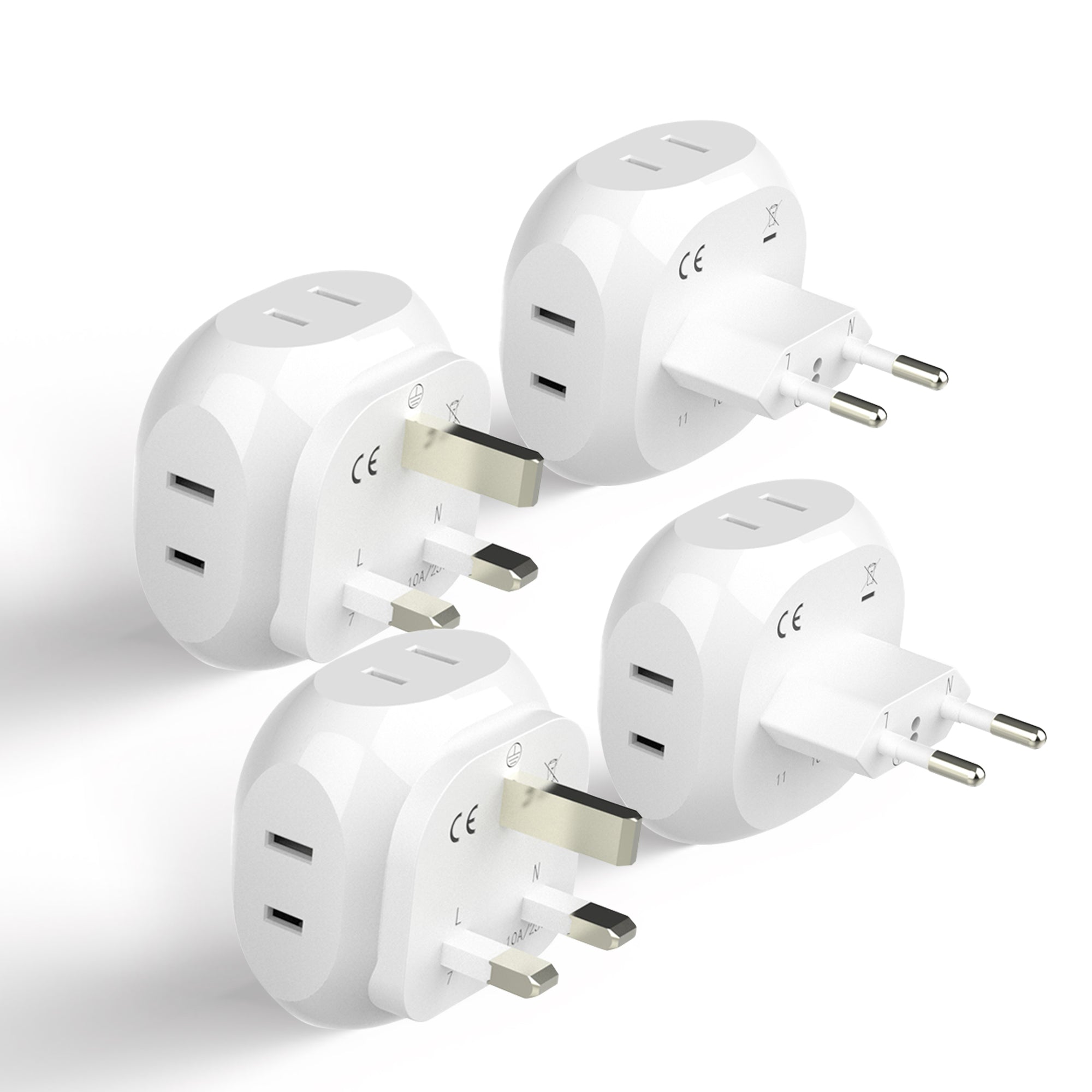 Europe Travel Adapter Set- 4 in 1 - Ultra Compact - Light Weight (PT-9C-7-4PK)