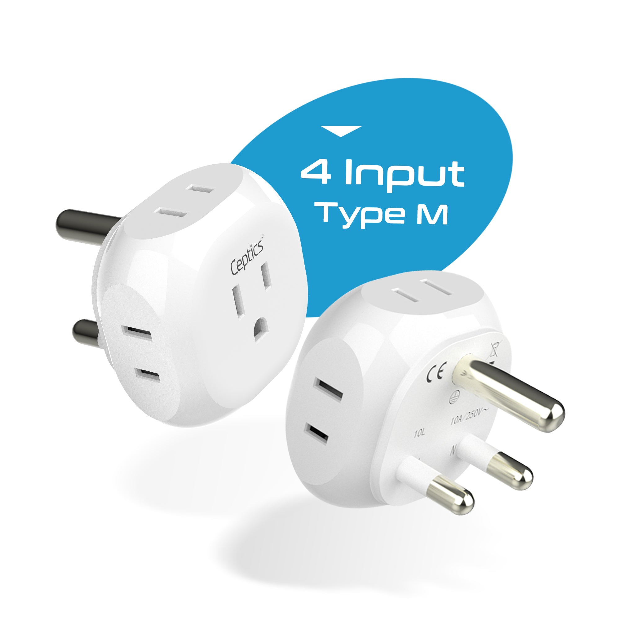 South Africa Travel Plug Adapter - 4 in 1 - Ultra Compact - Light Weight (PT-10L)