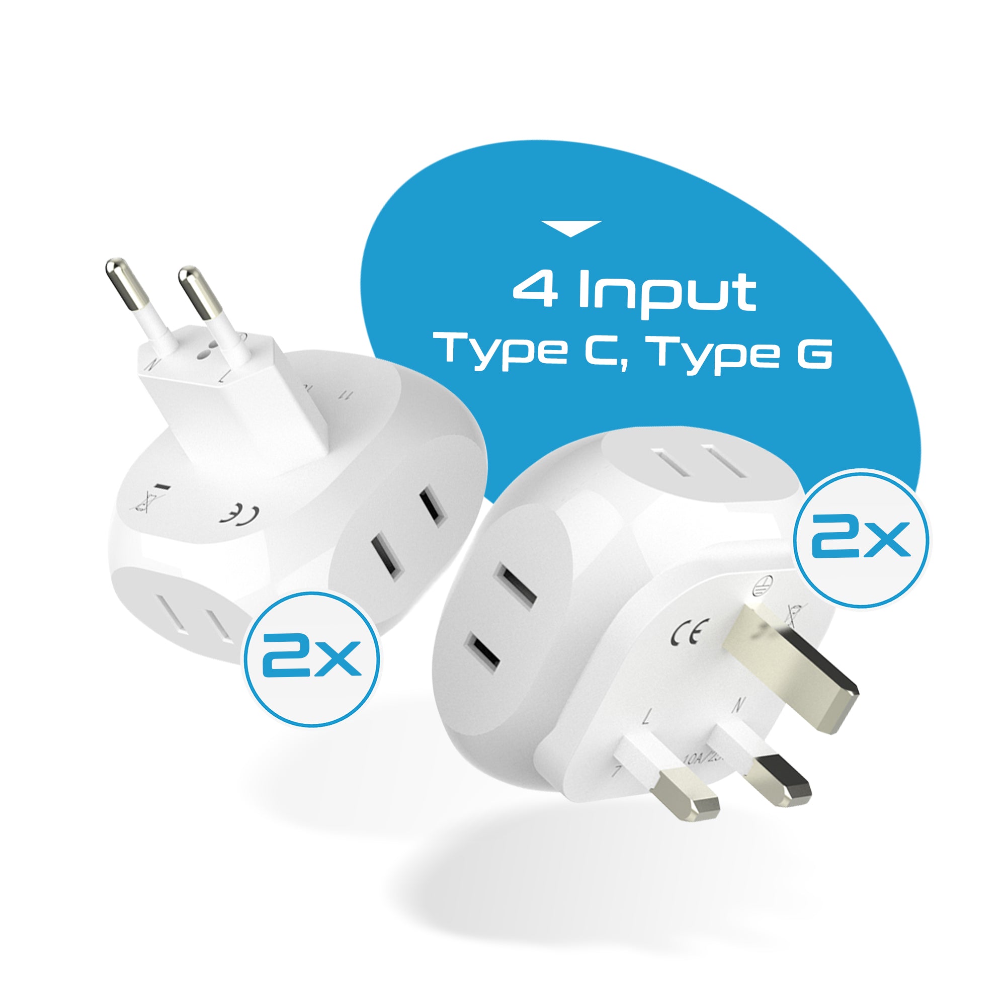 Europe Travel Adapter Set- 4 in 1 - Ultra Compact - Light Weight (PT-9C-7-4PK)