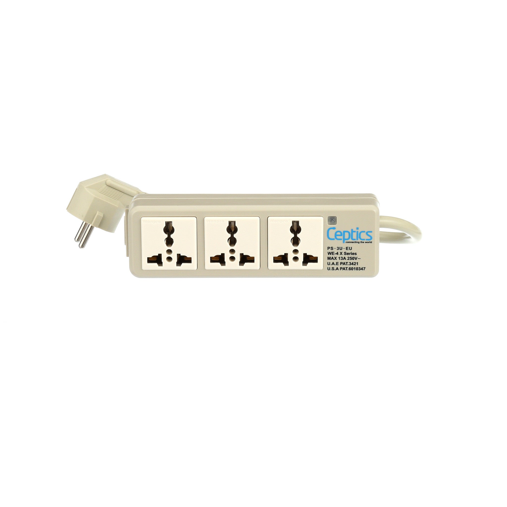 Universal Travel Power Strip - 3x Outlet,  Type E/F - European Schuko Cord (PS-3U-EU)