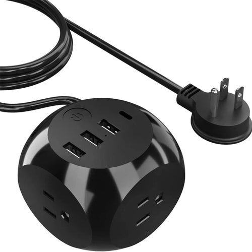 21W Power Strip - Small & Compact - Grounded Dual USB + USB-C - 3 USA Input (PS-3B4U-21W)