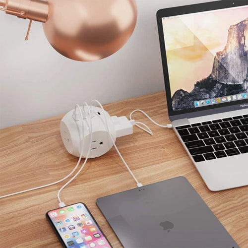 21W Power Strip - Small & Compact - Grounded Dual USB + USB-C - 3 USA Input (PS-3B4U-21W)