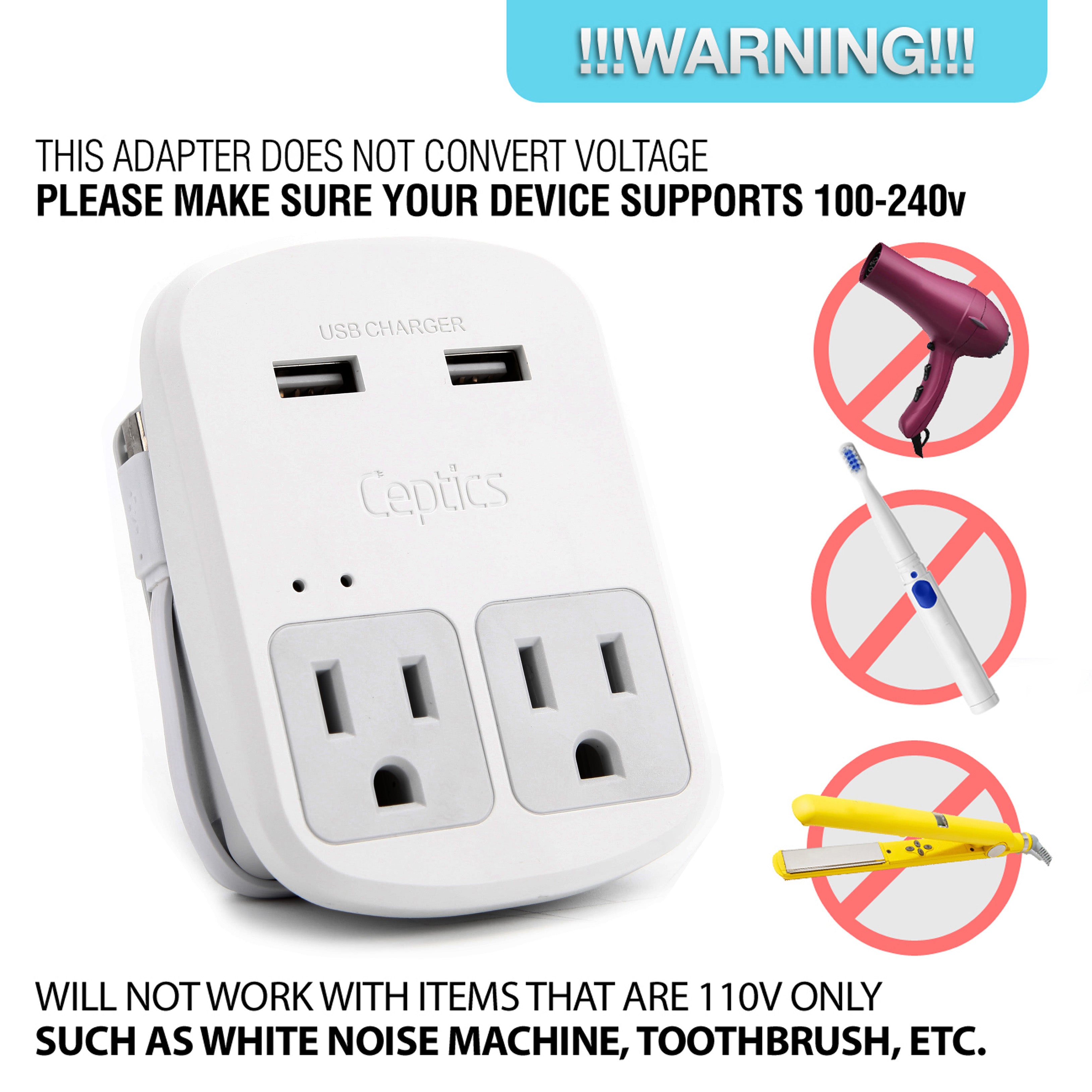 World-Way 13 Travel Adapter Kit | 2 USB + 2 US Outlets - Grounded